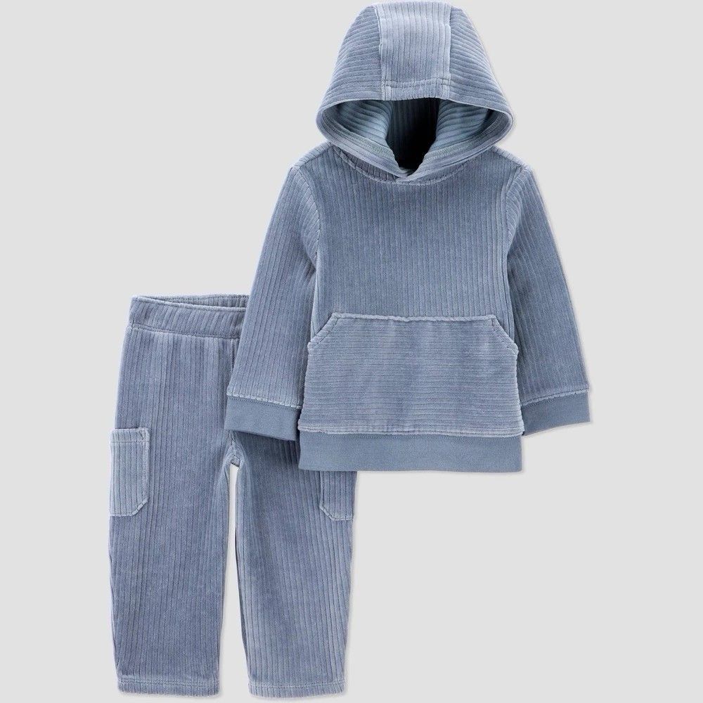 Carter's  Baby Boys' 2-Piece Velour Hooded Sweatshirt & Cargo Pants 6 Mo NWT